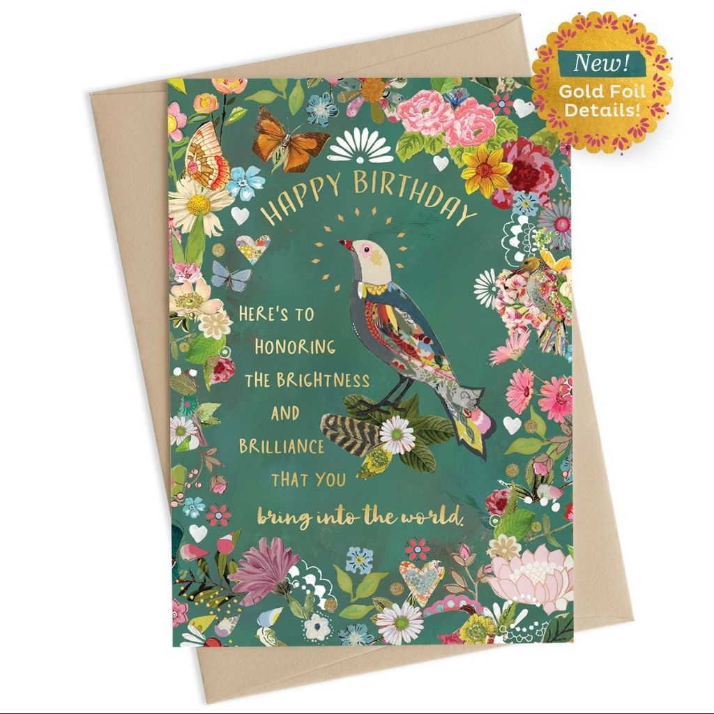 Flower Framed Bird Birthday Card