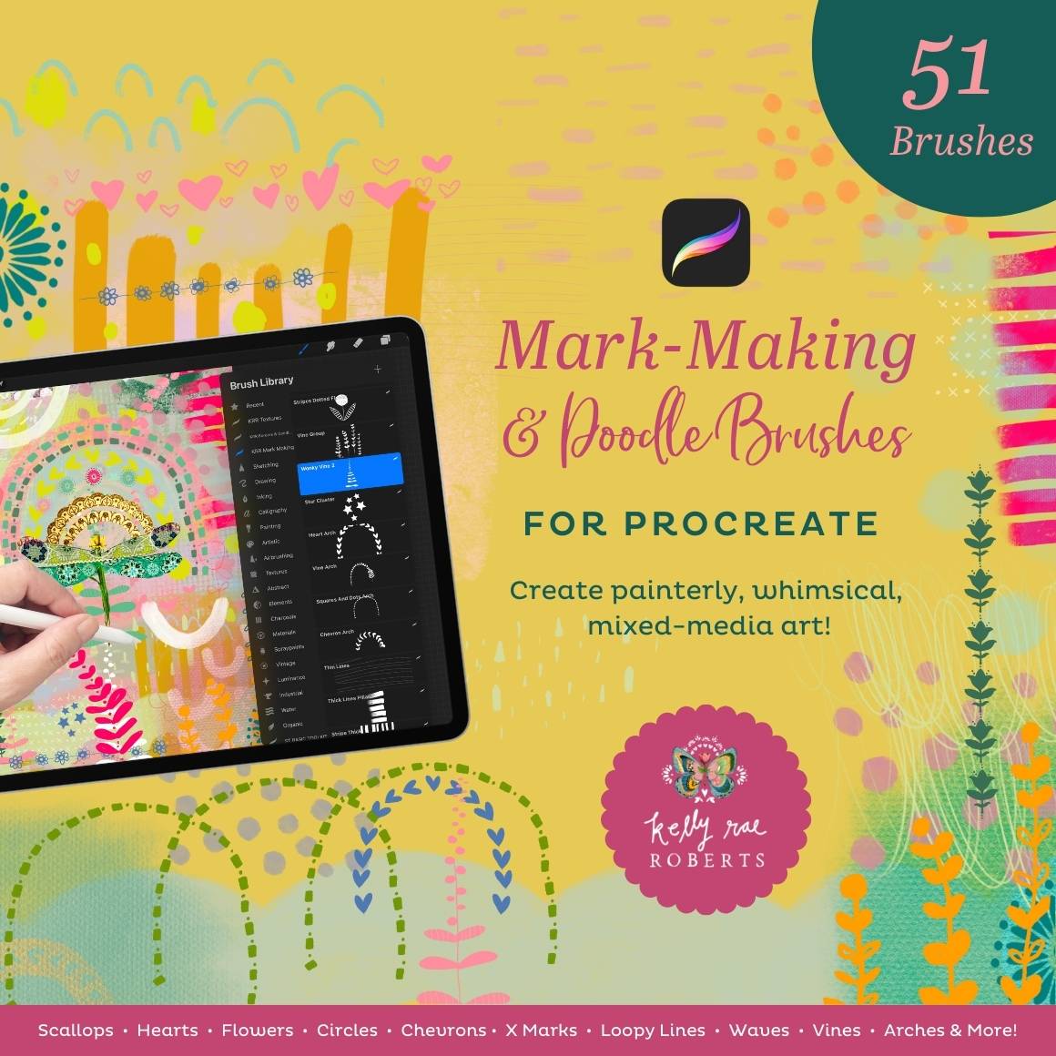 Procreate Brush Set Bundle - Texture, Marks, Doodles, Borders & Decorative Elements