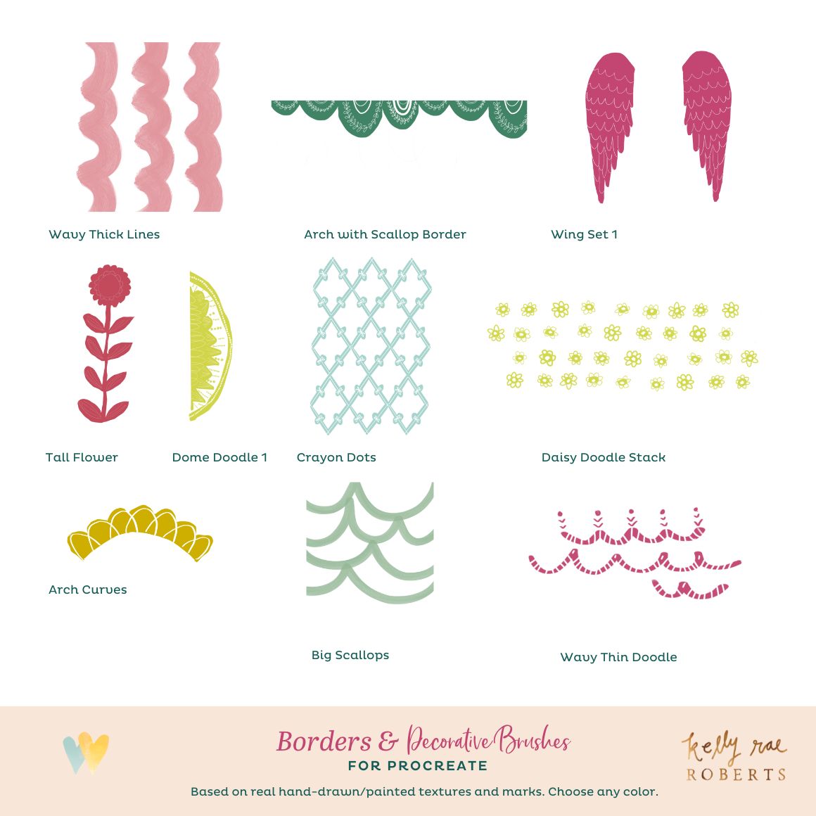 Procreate Brush Set Bundle - Texture, Marks, Doodles, Borders & Decorative Elements