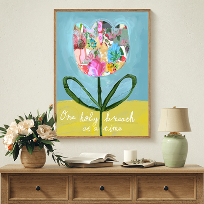 Inspirational art print that says One Holy Breath at a Time, perfect for yoga studios, meditation spaces, or therapy offices.
