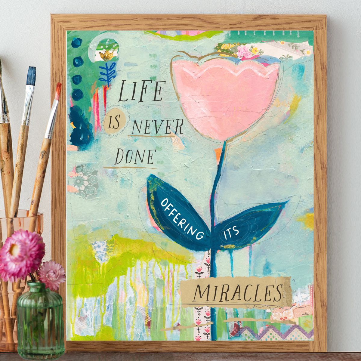 artwork by Kelly Rae Roberts featuring a miracles themed message for encouragement and inspiration
