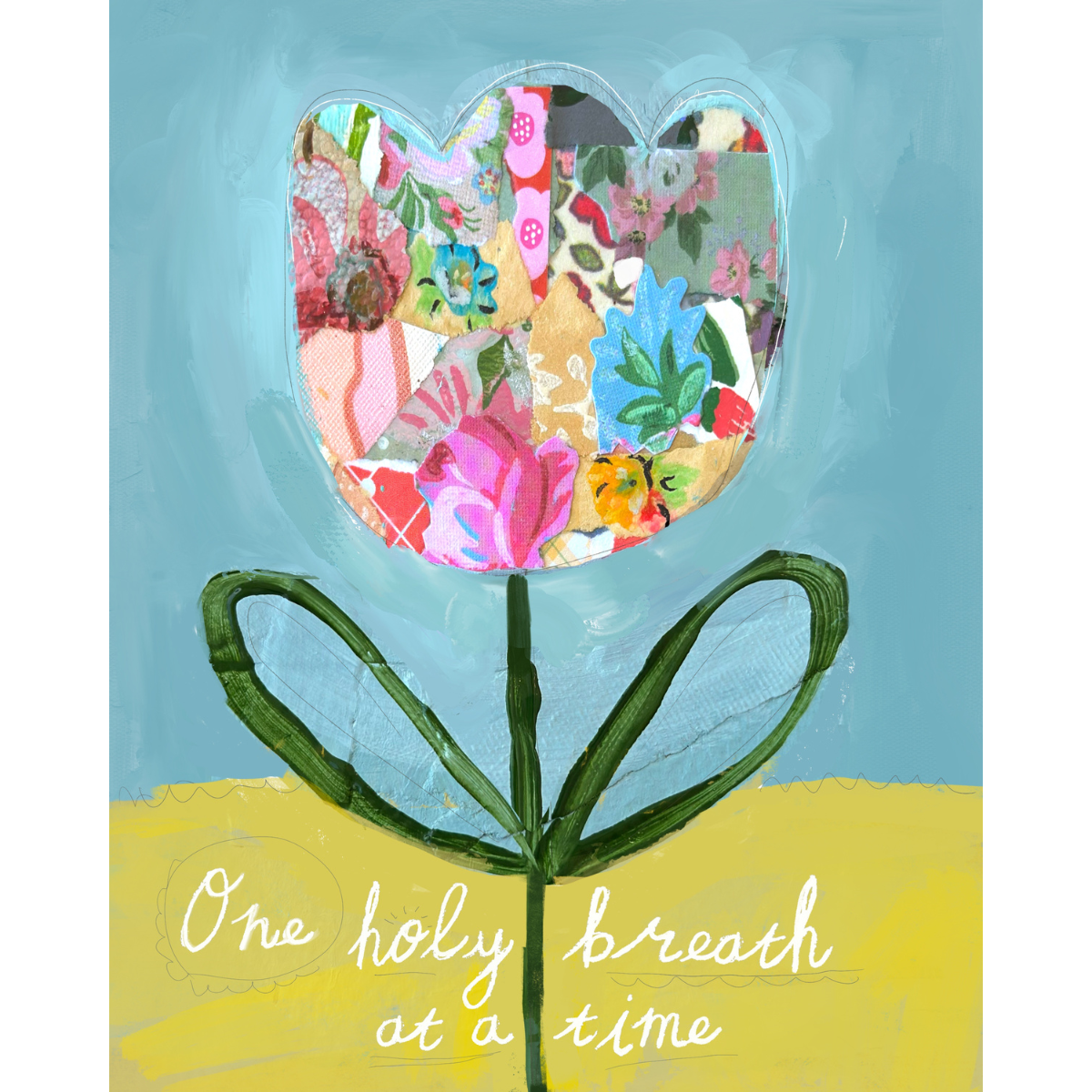 Inspirational art print that says One Holy Breath at a Time, perfect for yoga studios, meditation spaces, or therapy offices.