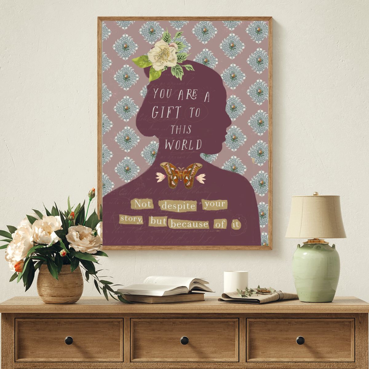 Wall art for writers and therapists celebrating the power of personal story, designed by Kelly Rae Roberts.